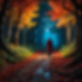 A captivating scene depicting the protagonist's journey through a dark realm, showcasing vivid colors and intricate details.