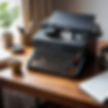 An author’s desk with a typewriter, symbolizing literary creativity.