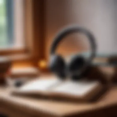 Cozy Listening Experience A cozy scene with headphones and a book