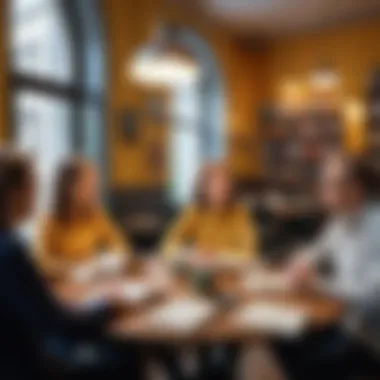 A vibrant literary discussion group at a café