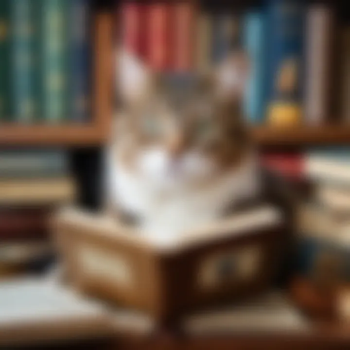 Illustration of a cat depicted in various literary genres