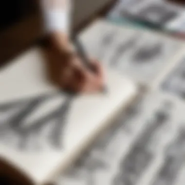 Couturier Sketches and Designs An open book displaying sketches and designs of a famous couturier