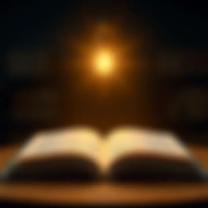 An open book with a glowing light symbolizing enlightenment