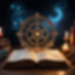 A mystical book with glowing pages surrounded by magical symbols