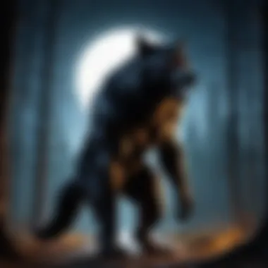 An artistic representation of werewolves in a moonlit setting, symbolizing transformation.