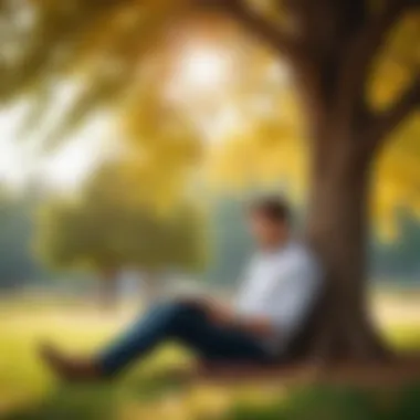 A person relaxing while reading under a tree