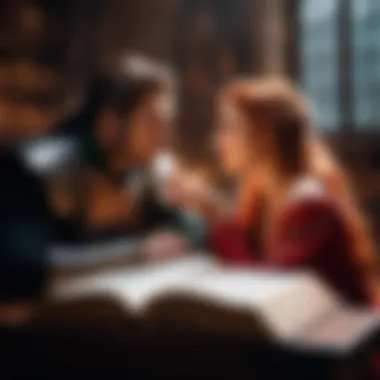 Passionate Encounters in Fantasy A dramatic scene illustrating a passionate encounter between fantasy characters.