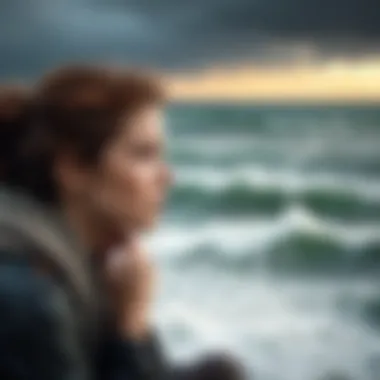 The Turmoil of Love A heartbroken figure gazing out at a stormy sea, symbolizing love's turmoil.