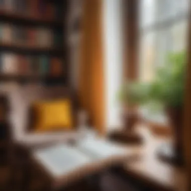 A Cozy Reading Nook A cozy reading nook adorned with books and a cup of tea