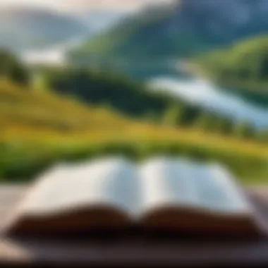 An Open Book and Scenic View An open book with a beautiful landscape in the background