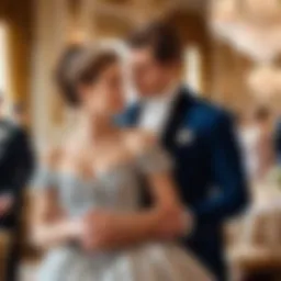 Elegant ballroom scene depicting social interactions