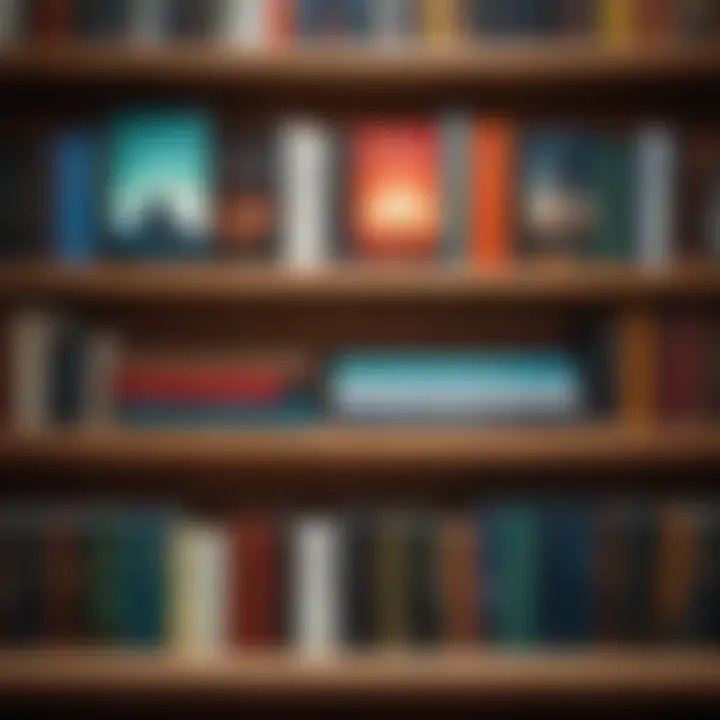 A collection of science fiction books on a wooden shelf.