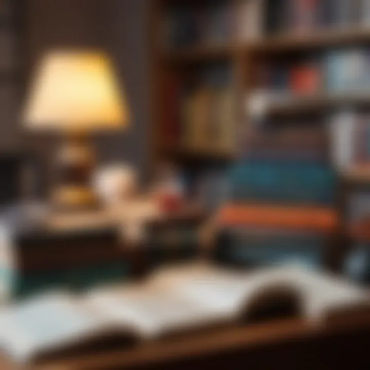 A table with popular science fiction authors' books.