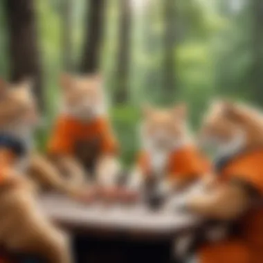 Strategic Gathering of ThunderClan Leaders An ancient gathering of ThunderClan leaders strategizing