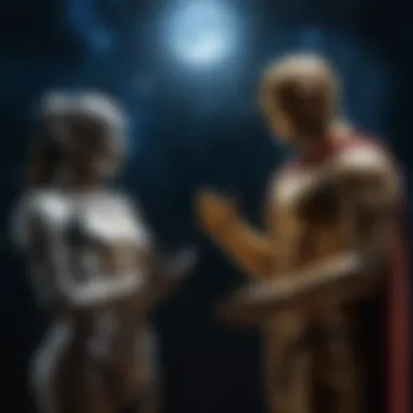 Interaction of Characters and Celestials Artistic interpretation of the interaction between characters and celestial figures