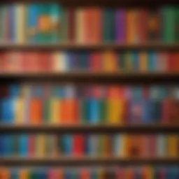 A colorful collection of children's books on a shelf
