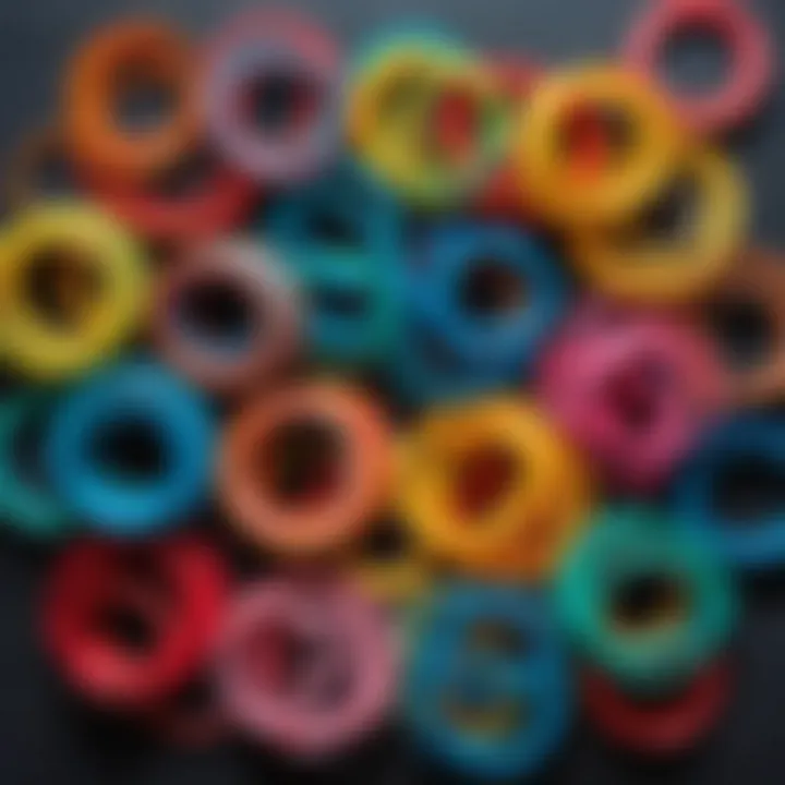 Colorful rubber bands arranged for crafting