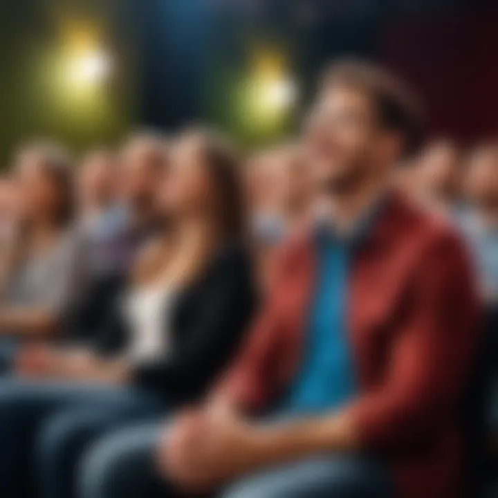 An audience enjoying a two-person comedic performance