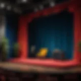 A dramatic stage setting for a two-person comedy