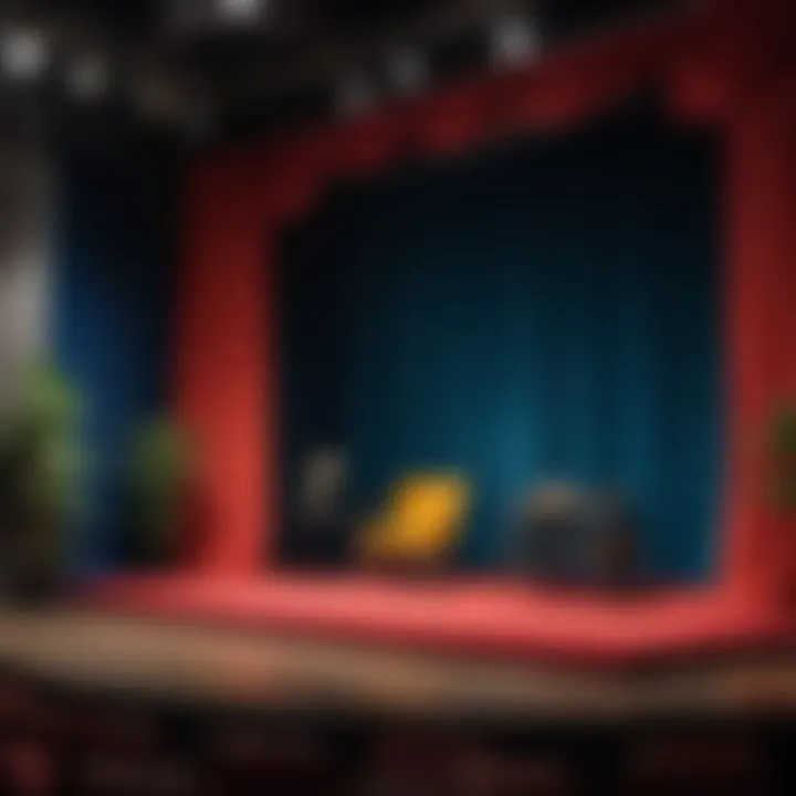 A dramatic stage setting for a two-person comedy