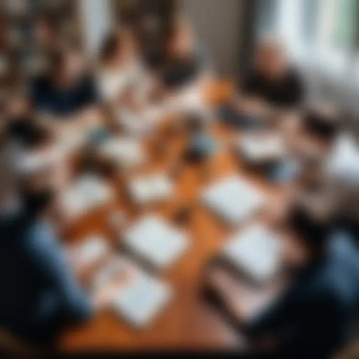 A diverse group of writers engaged in creative collaboration