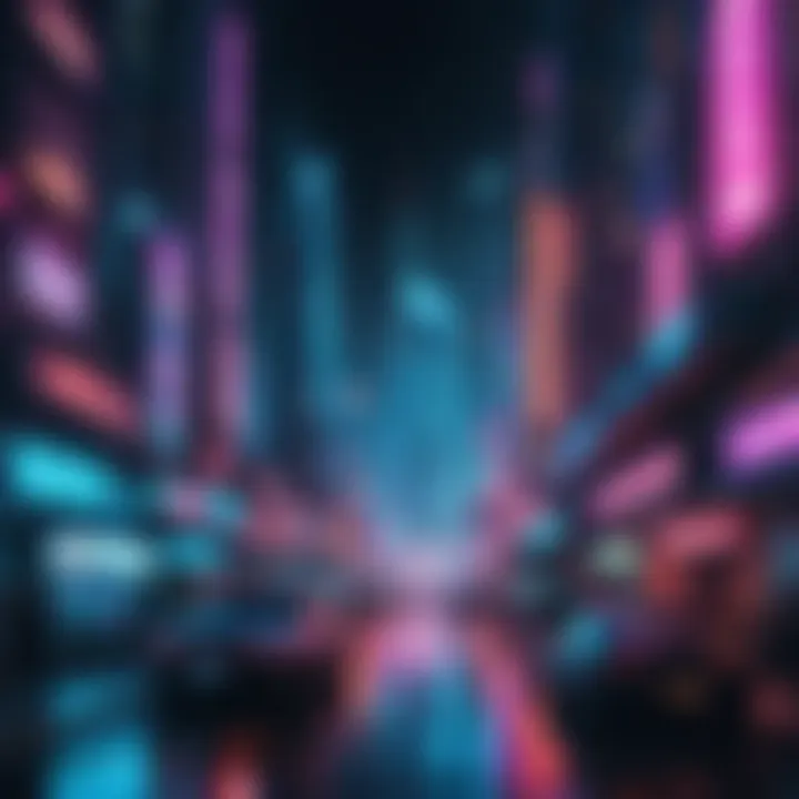 A futuristic cityscape embodying cyberpunk aesthetics with neon lights and high-tech architecture.