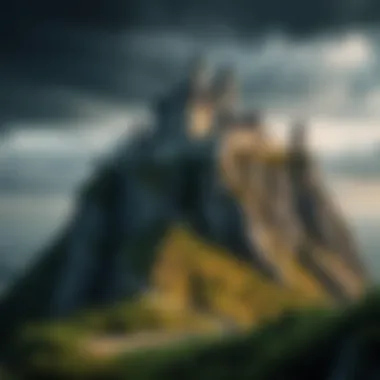 A brooding castle atop a cliff, representing the ominous settings often found in dark fantasy tales.