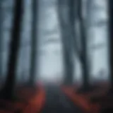 A dark and mysterious forest shrouded in fog, evoking the essence of dark fantasy.