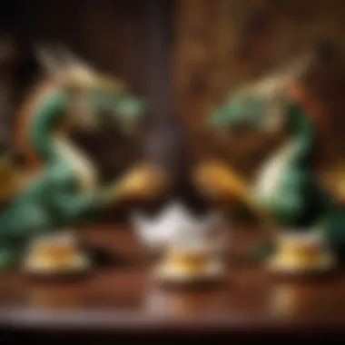 Symbolic representation of friendship through tea sharing among dragon figures