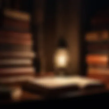A dark, atmospheric scene symbolizing mystery and suspense in detective novels