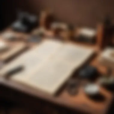 A well-arranged desk with detective tools and manuscripts