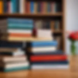 A collection of diverse books on a wooden table, showcasing different genres.
