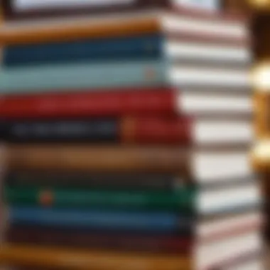 A close-up of a stack of books showcasing diverse literary genres