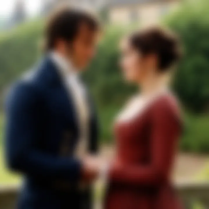 Illustration of a key scene between Elizabeth Bennet and Mr. Darcy