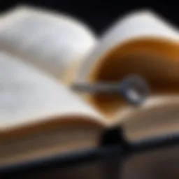 An open book with highlighted text representing key concepts in business literature