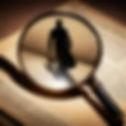 A vintage detective novel cover featuring a magnifying glass and a mysterious shadow.