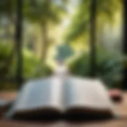 A person immersed in a book amidst a serene environment