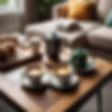 An inviting coffee table with two cups and a fresh pot of coffee