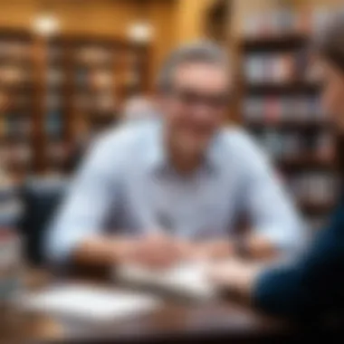 An author at a book signing event engaging with fans