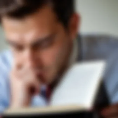 A close-up of a contemplative individual immersed in reading