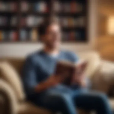 Joy of Reading Comedy A cozy reading nook with a person laughing while reading