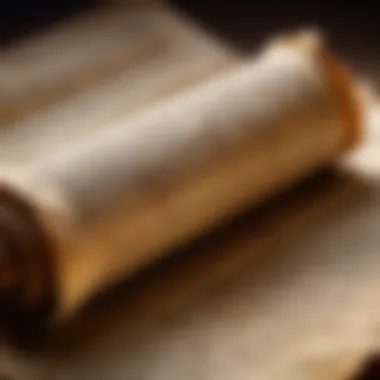 A close-up of a parchment scroll with ancient writings