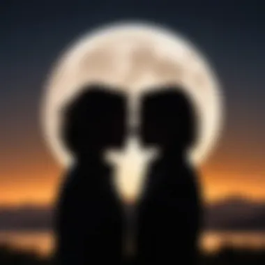 Dark silhouette of twins against a moonlit backdrop