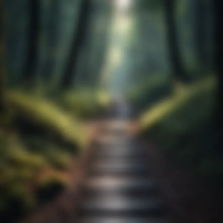 A shadowy forest path representing the journey through grief and emotional turmoil.