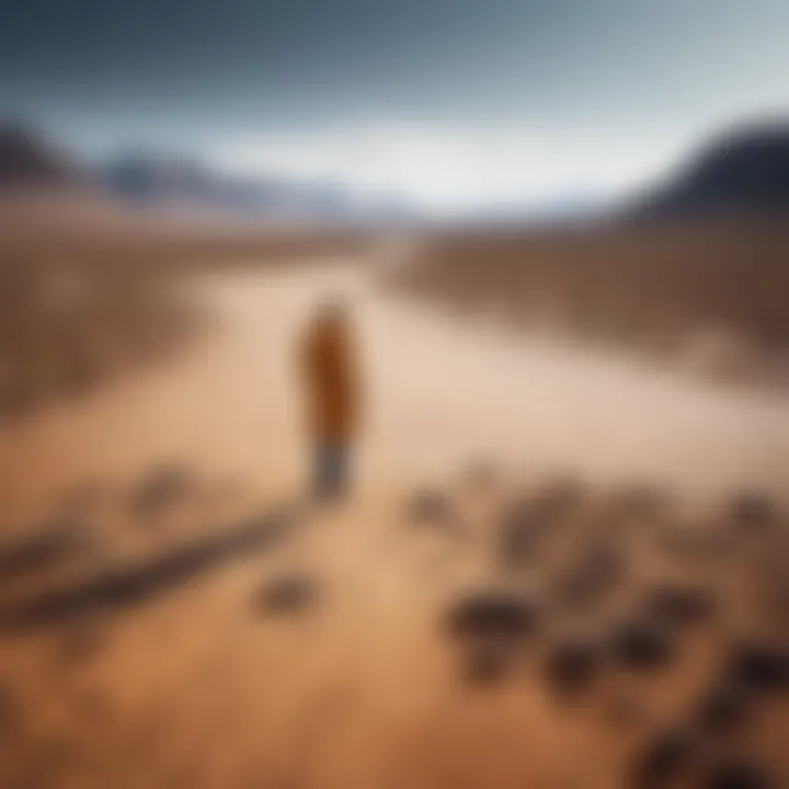 A solitary figure exploring a deserted landscape symbolizing isolation