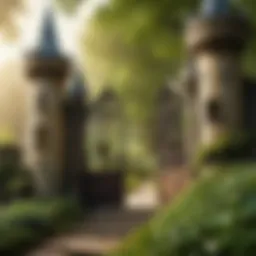 A mystical landscape featuring a castle and enchanted forest