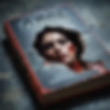 A close-up of a cracked book cover with eerie artwork, representing the chilling themes of survival in zombie literature.