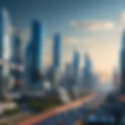 A futuristic city skyline representing the genre of science fiction