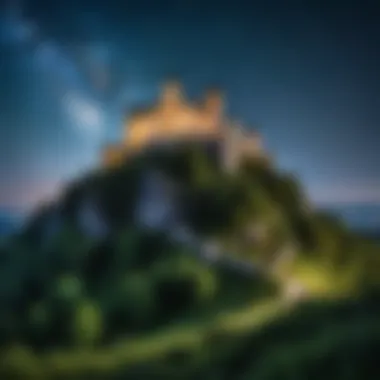 Castle of Legends An ancient castle perched on a hill under a starry sky