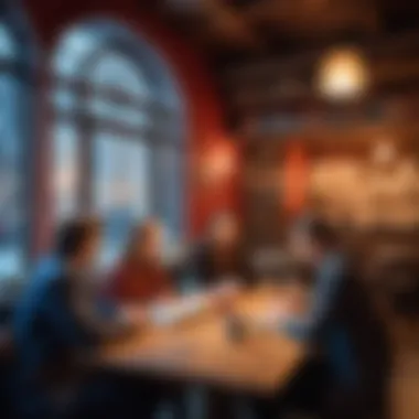 A group discussing books in a magical themed cafe